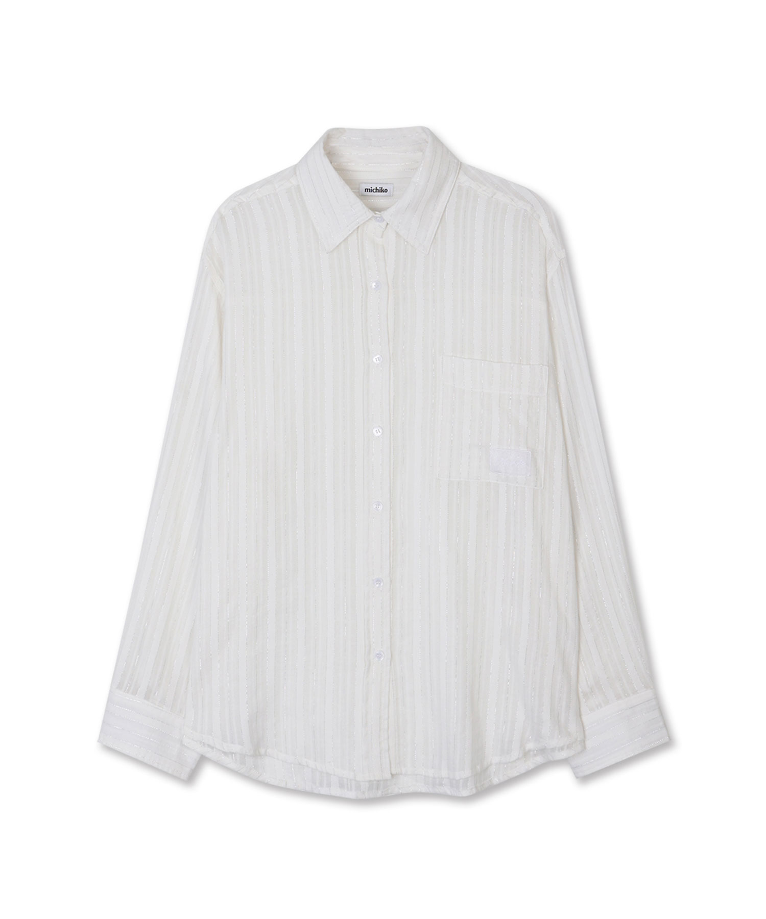 Glitter Stripe Textured Shirts White