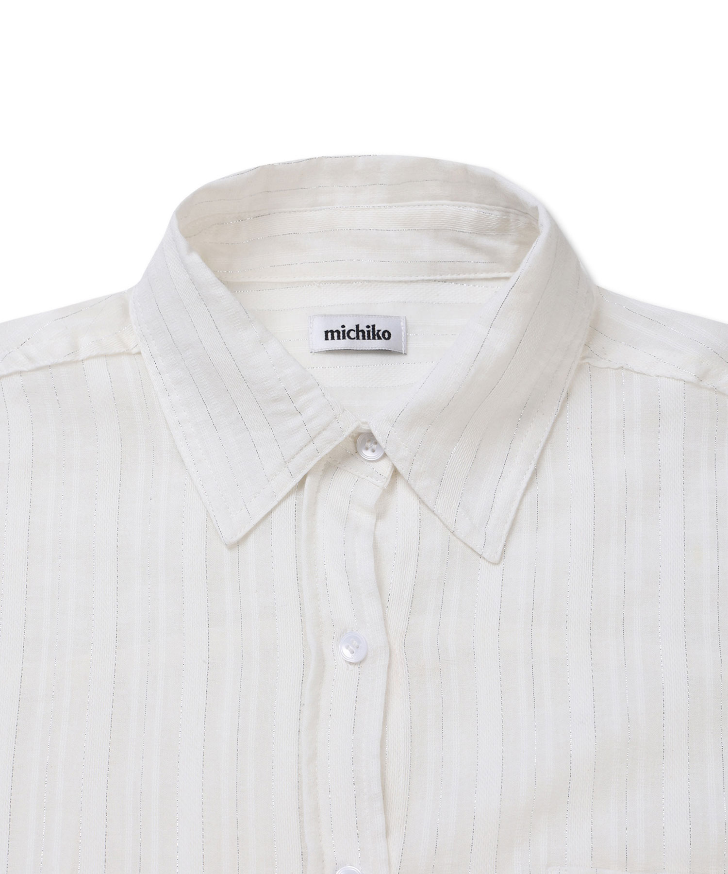 Glitter Stripe Textured Shirts White