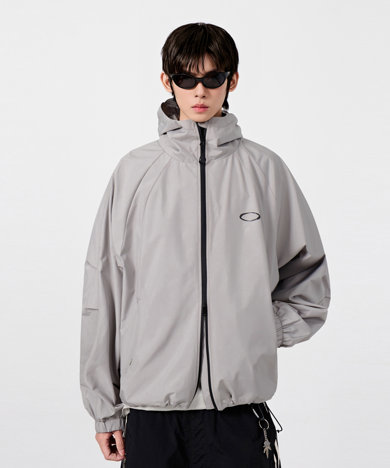 BALACLAVA SLASH HOODED ZIP-UP_WINDBREAKER GRAY