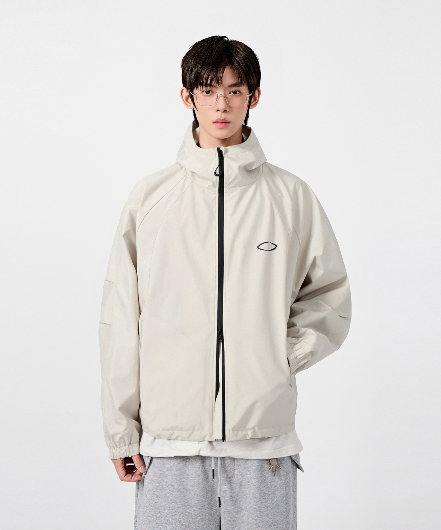 BALACLAVA SLASH HOODED ZIP-UP_WINDBREAKER CREAM