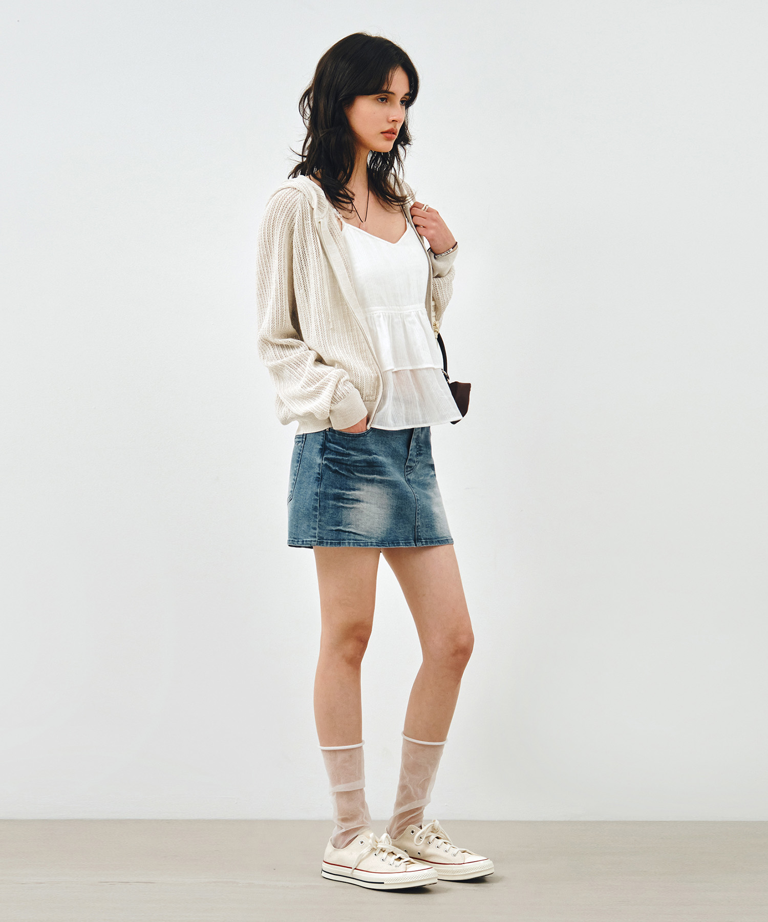 Вязаный худи на молнии кроше Light Beige MDCD040LBEIGE