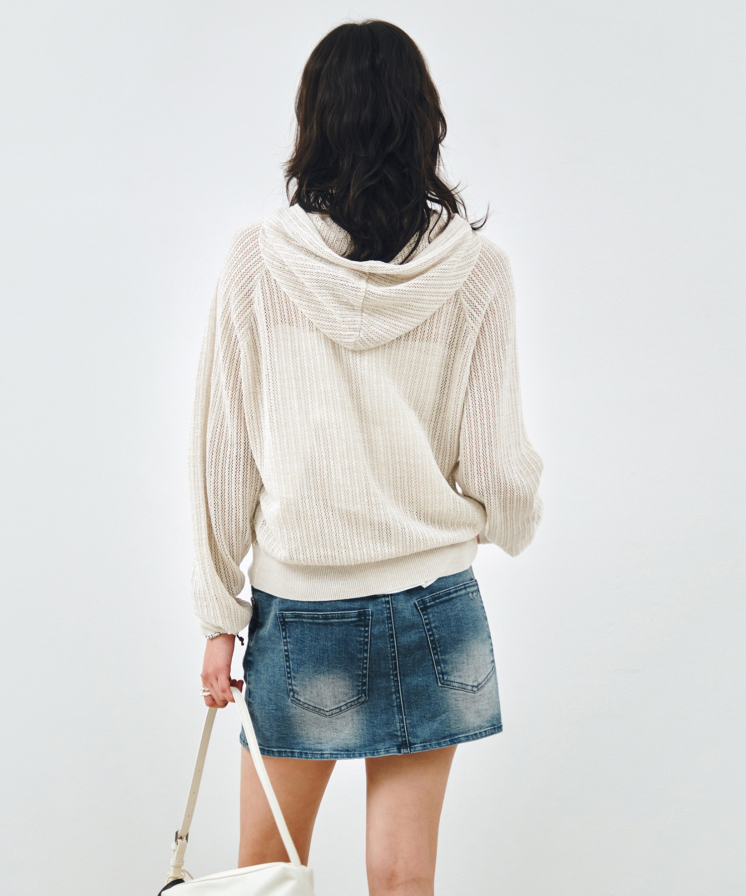 Вязаный худи на молнии кроше Light Beige MDCD040LBEIGE