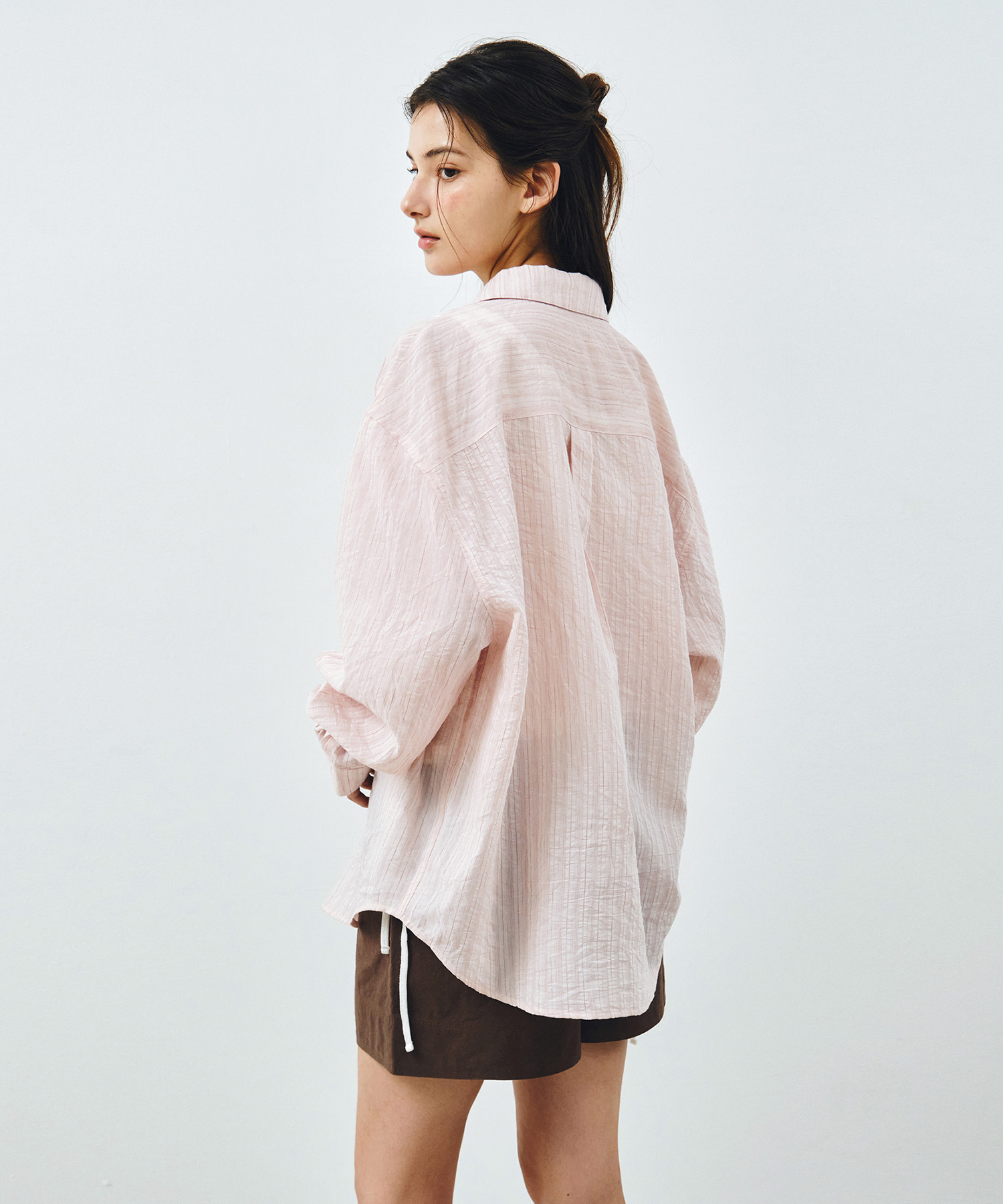 Свободная прозрачная рубашка в полоску Light Pink MDSH019STLPINK