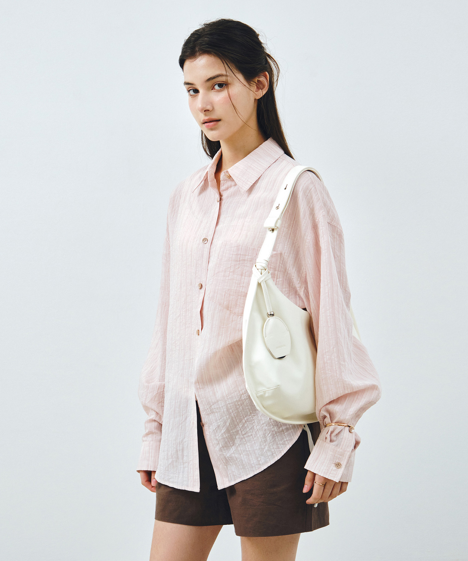 Свободная прозрачная рубашка в полоску Light Pink MDSH019STLPINK