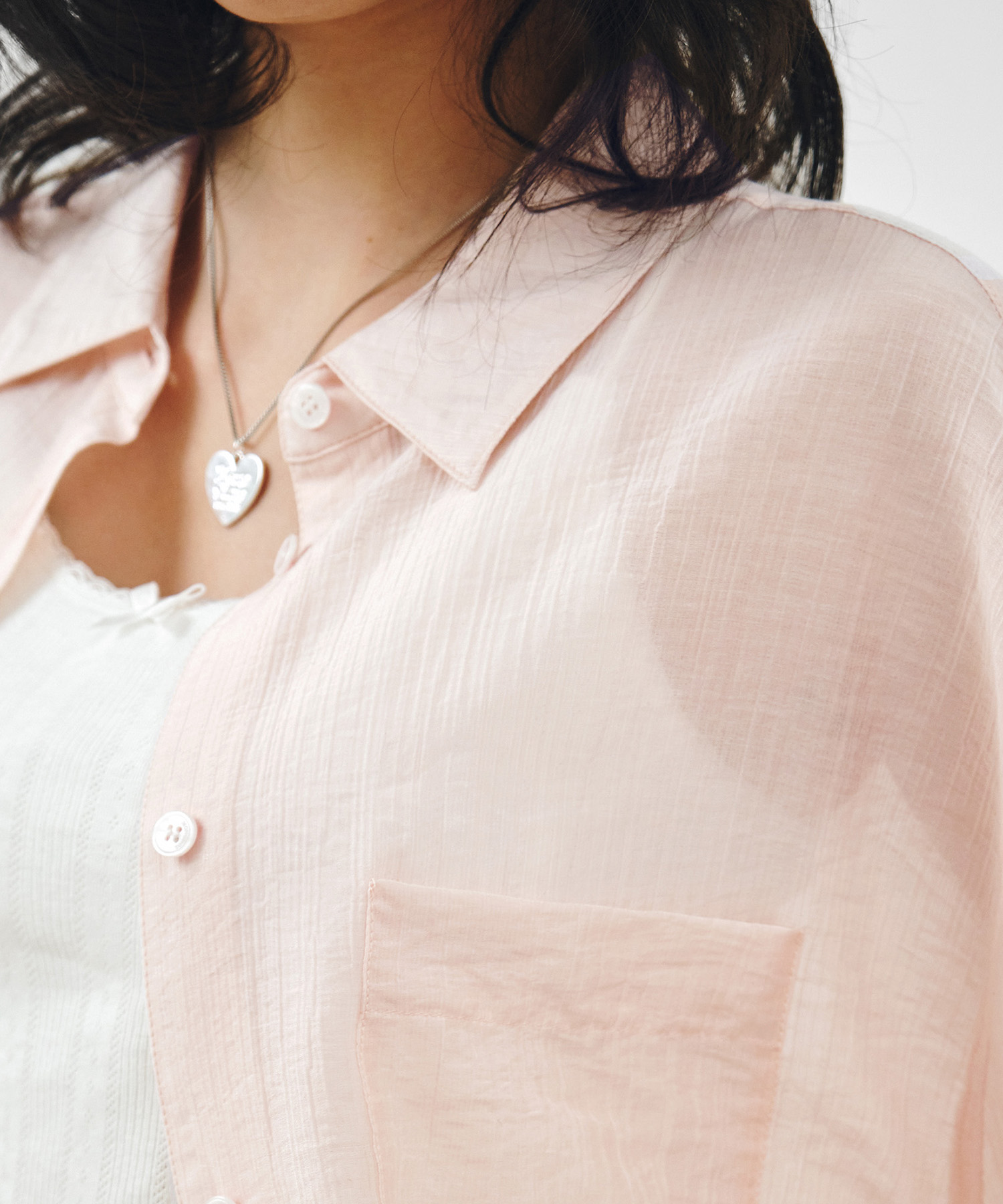 Свободная прозрачная рубашка из тенселя Light Pink MDSH019LPINK