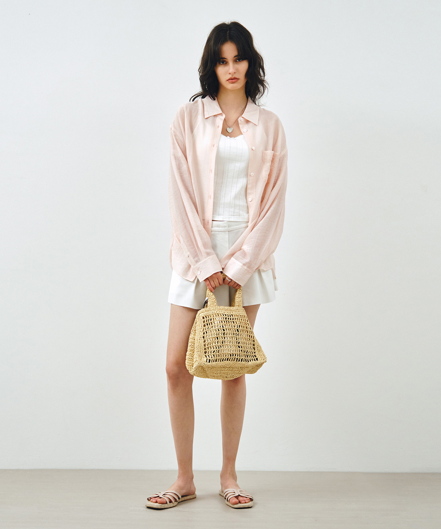 Свободная прозрачная рубашка из тенселя Light Pink MDSH019LPINK