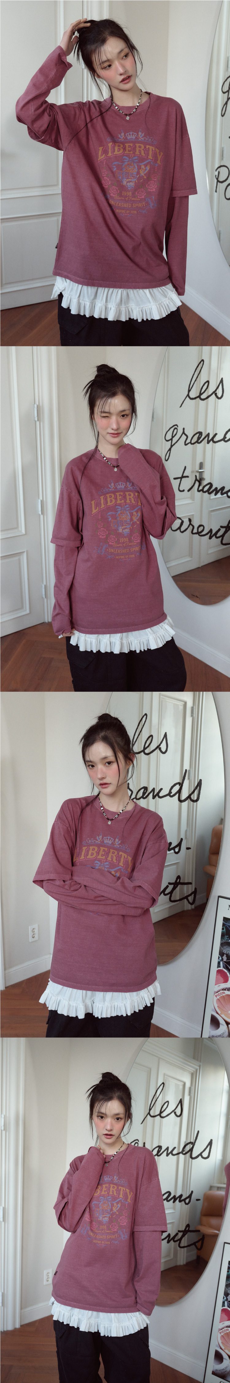 TEE LAYERED PIGMENT LONG SLEEVE - 2 COLORS PINK