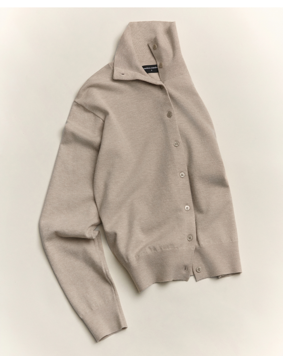 WOMENS ESSENTIAL HIGH NECK CARDIGAN #韓韶禧同款! - 4 COLORS BEIGE