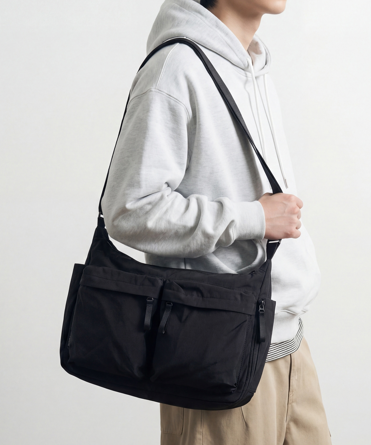 COZY TWO POCKET CROSS BAG [BLACK]