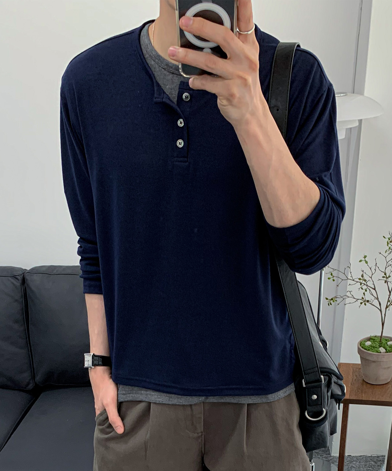 [SET] Soft Henley-Neck Layered T-Shirt Set