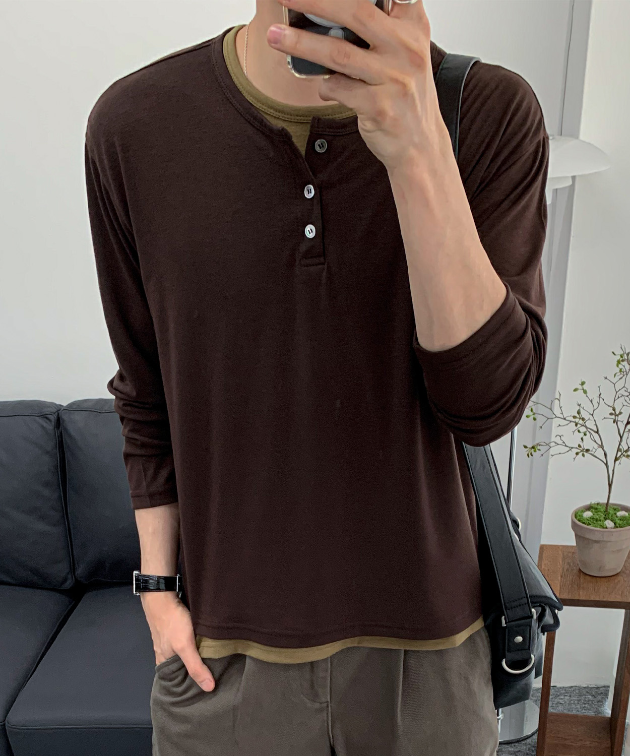 [SET] Soft Henley-Neck Layered T-Shirt Set