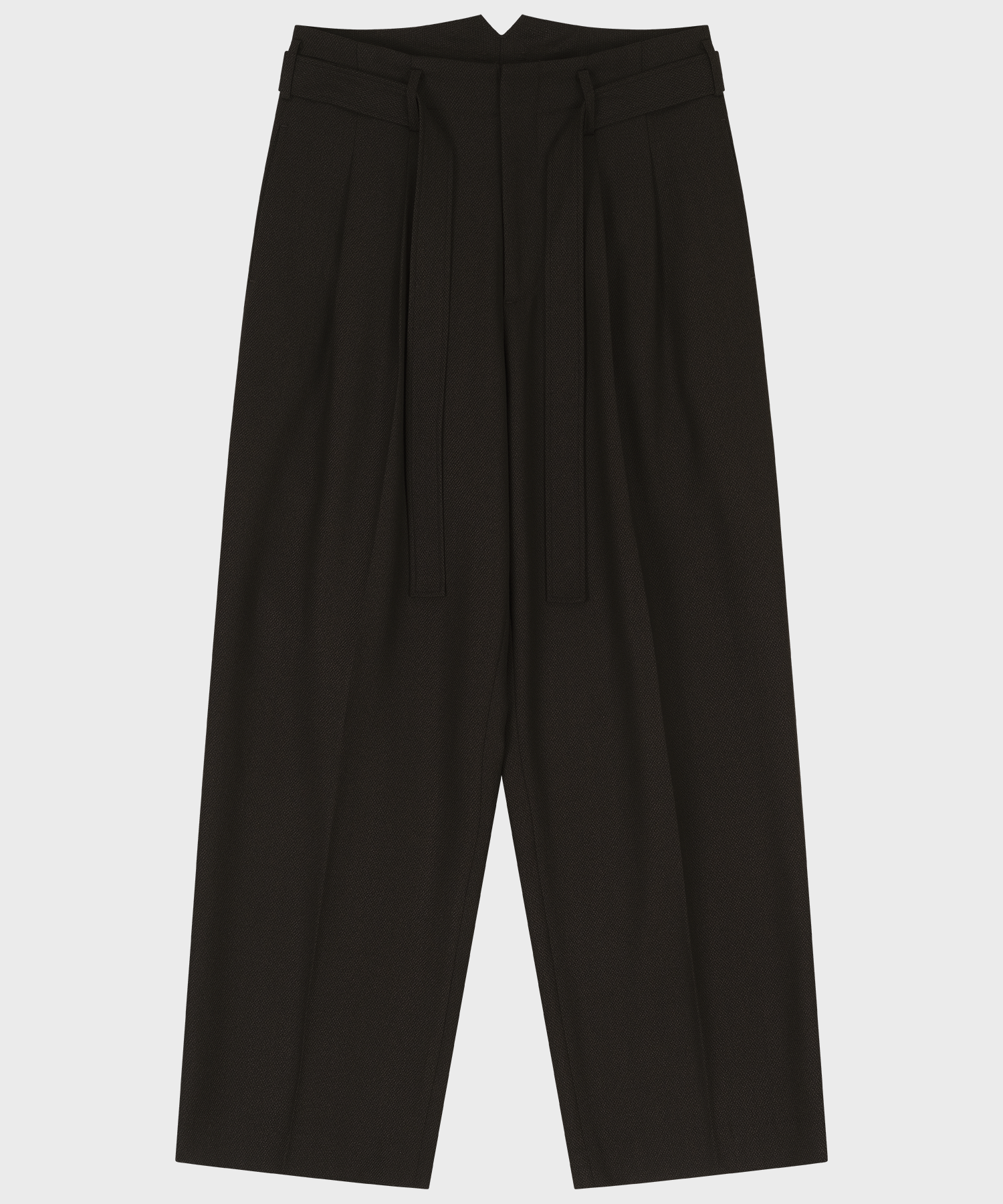 WOOL JACQUARD BELTED TWO-TUCK WIDE SLACKS (BROWN)