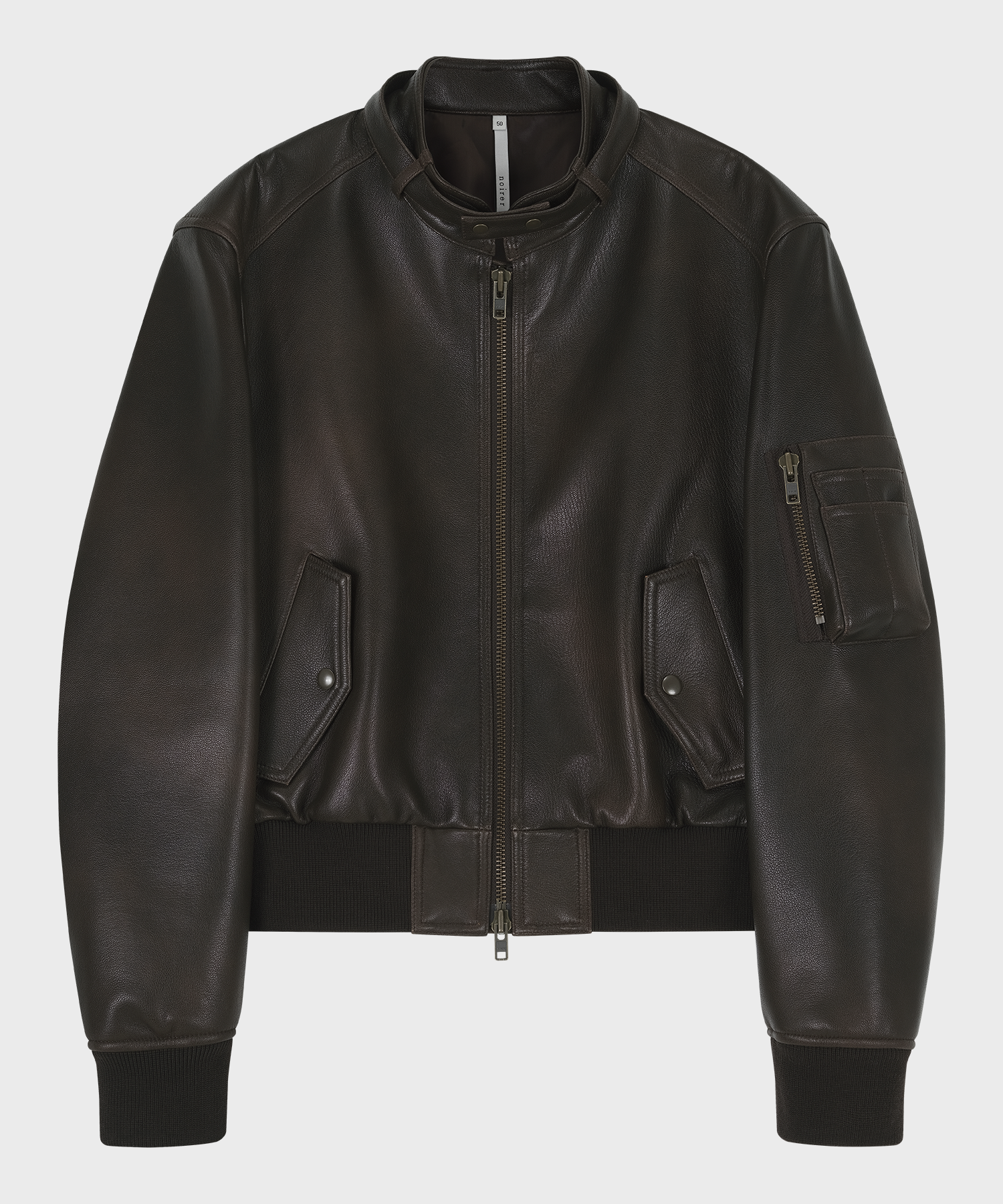 GOAT SKIN LEATHER CROP JACKET (BROWN)