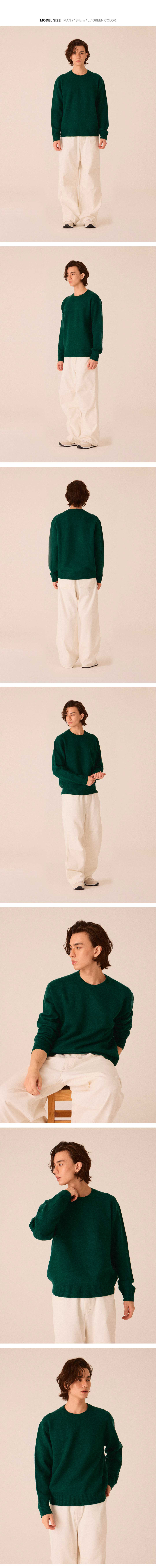 남모델이 그린 컬러의 스웨터를 입고 자유포즈를 한 이미지