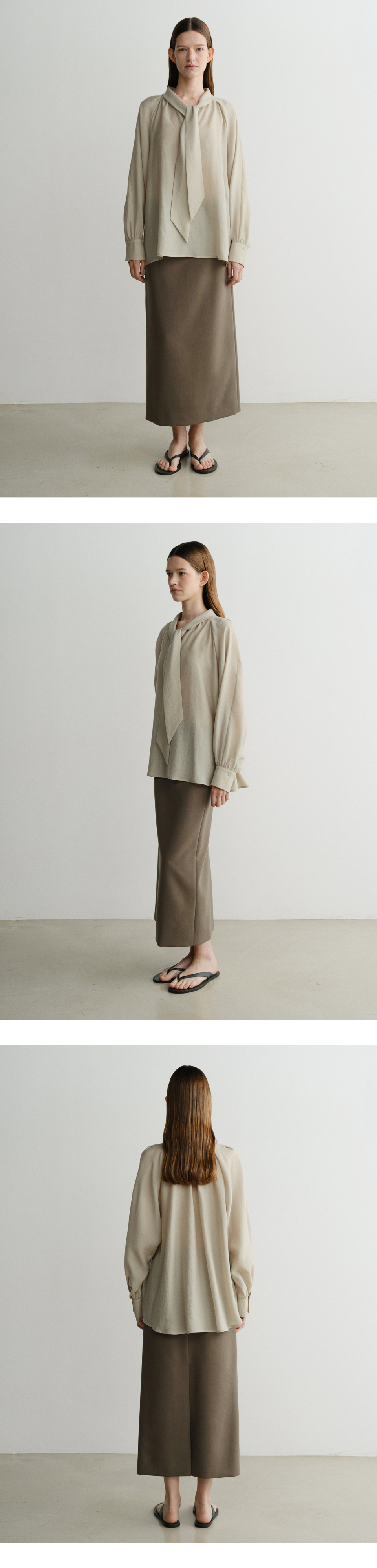 TIE SHIRRING BLOUSE_Beige