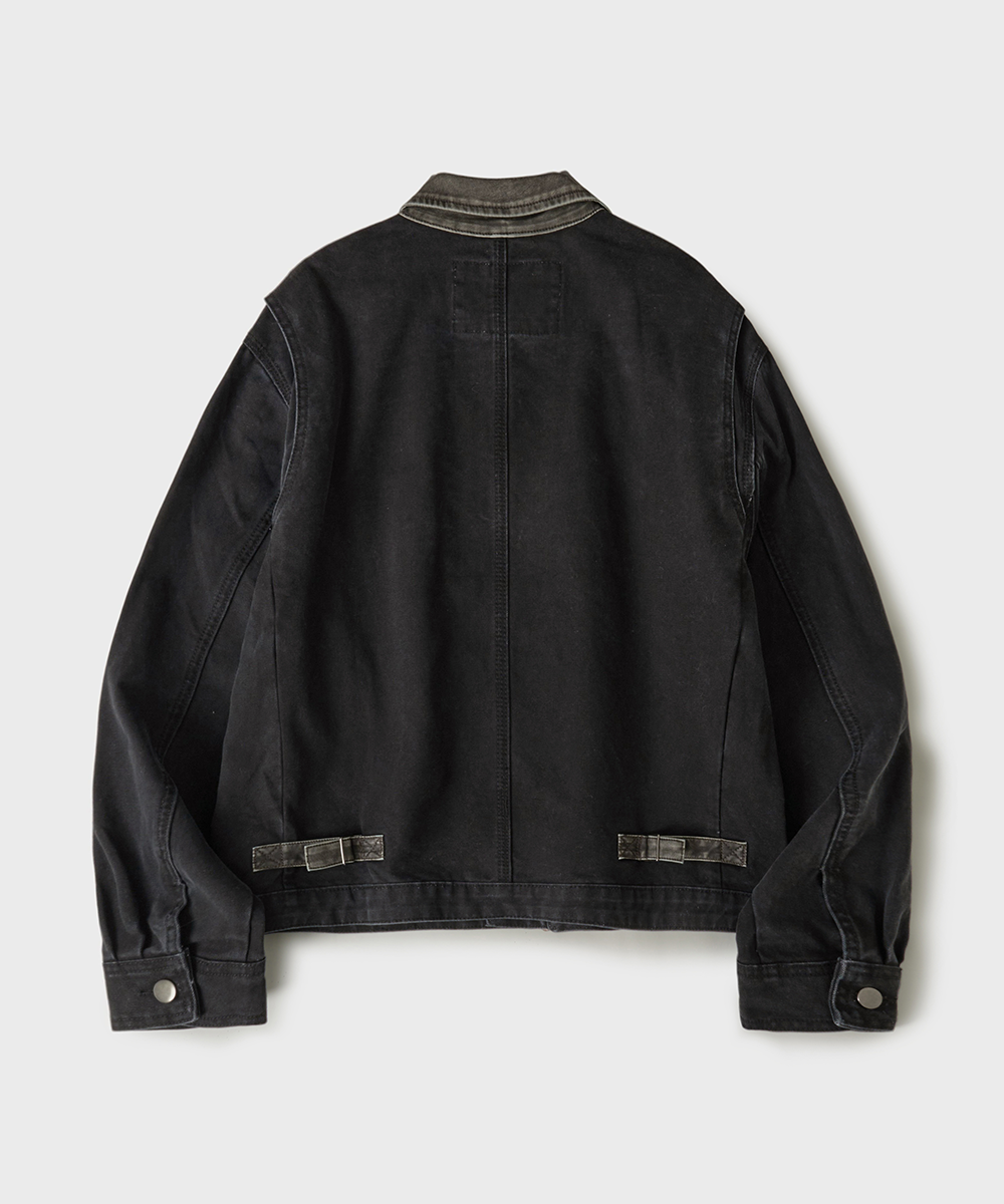 Bleached Canvas Work Jacket[Washed Black]