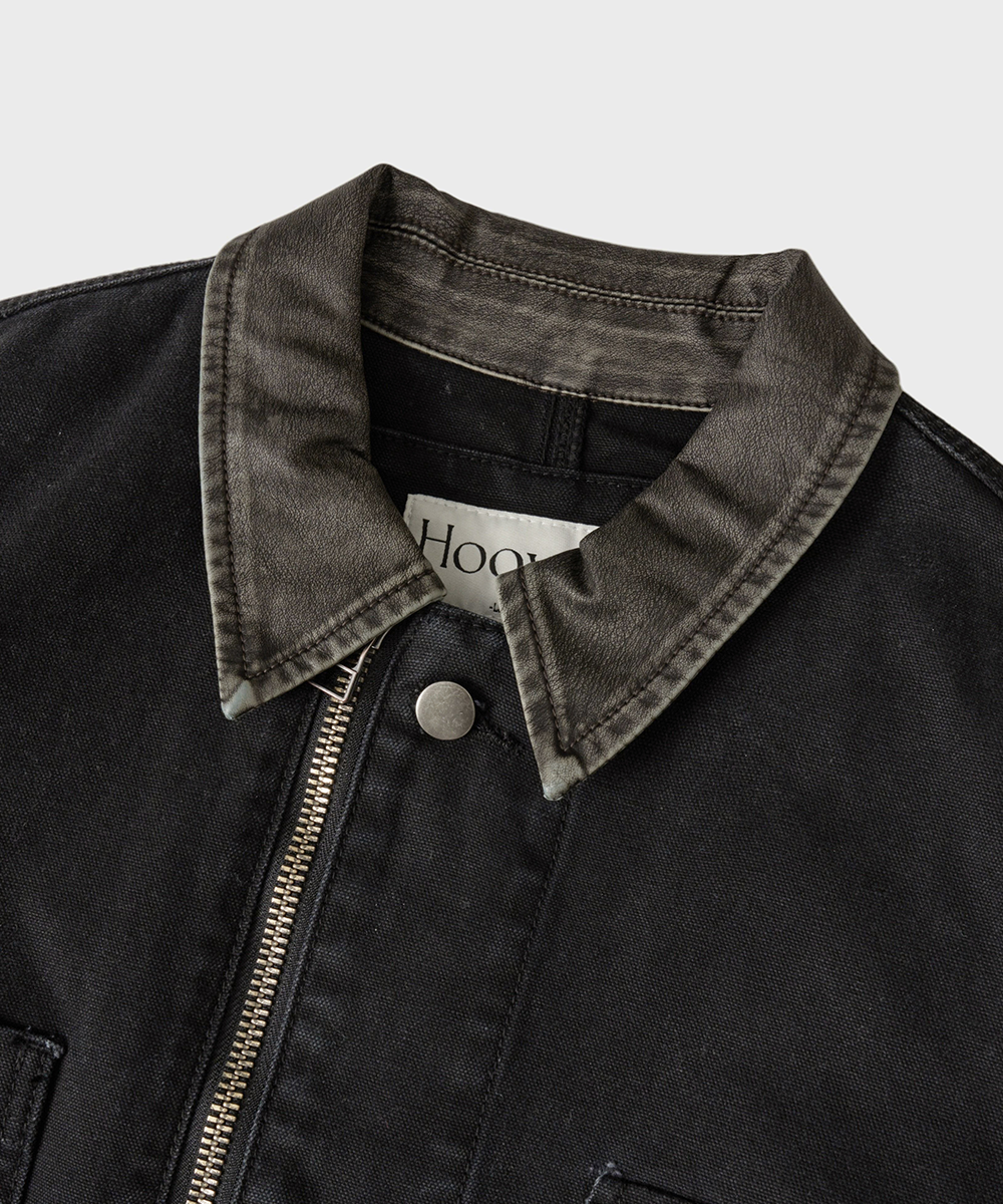Bleached Canvas Work Jacket[Washed Black]