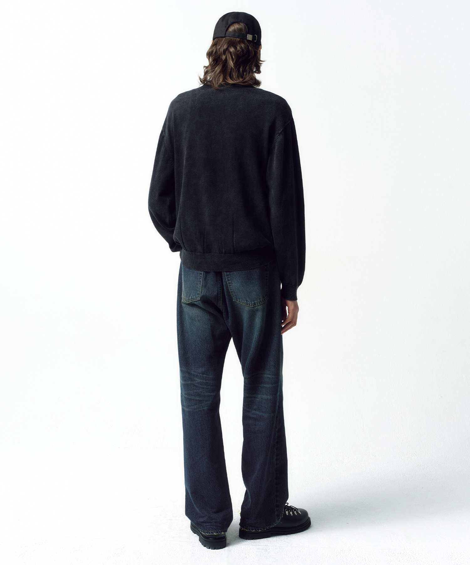 Stone Washed Knit Zip-Up WASHED BLACK