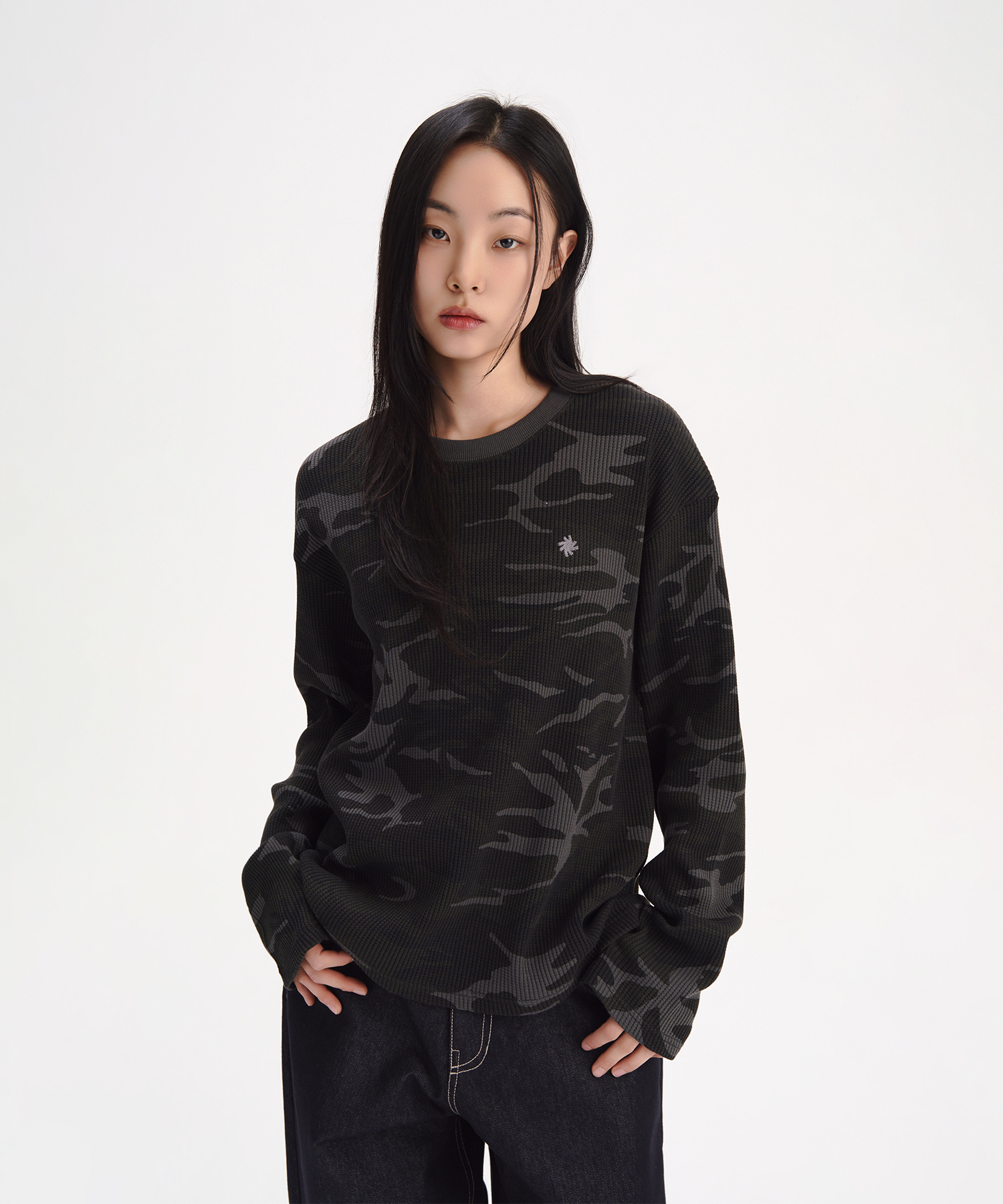 Fingerhole Crop Long Sleeve_Camo (серый)