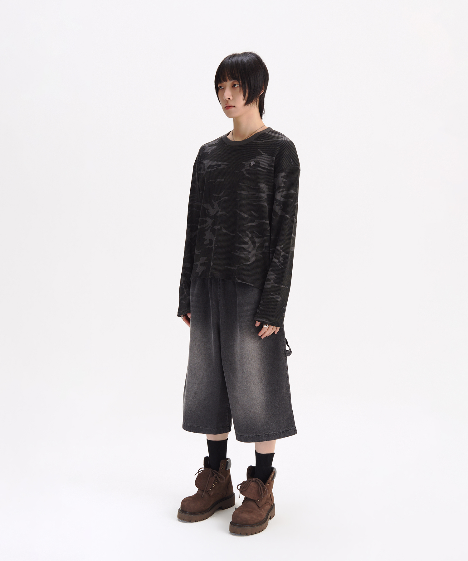 Fingerhole Crop Long Sleeve_Camo (серый)