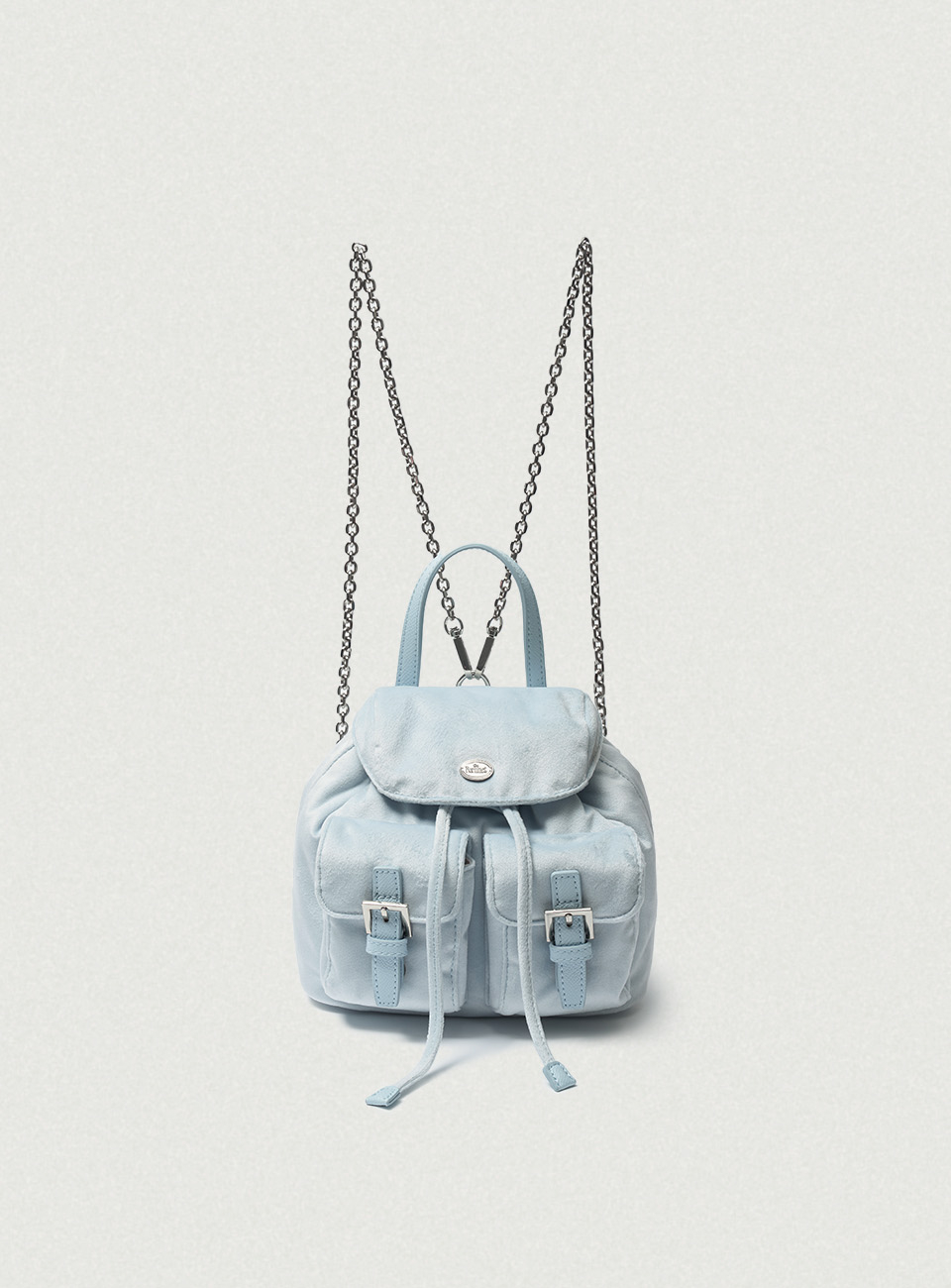 더바넷(THEBARNNET) Mauve Velvet Chain Backpack_Light Blue - 사이즈