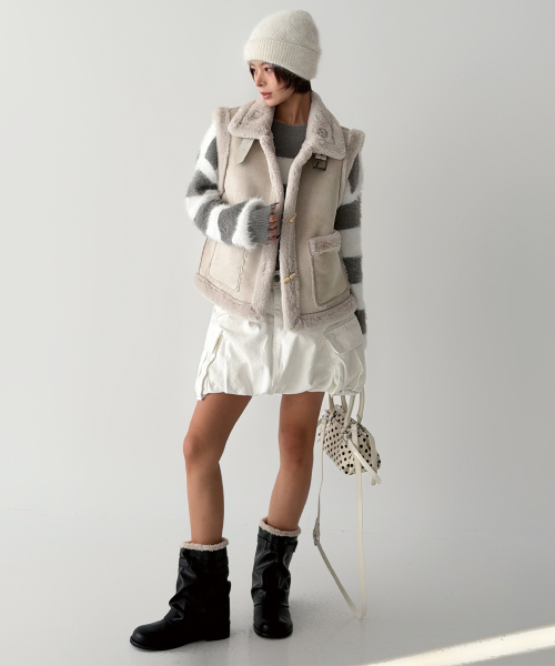 FAUX Mouton Vest [Mink/Black] thumbnail 17