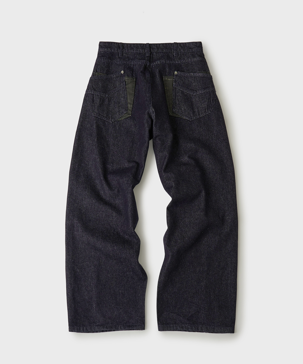 Leather Pocket Curved Denim PantsNonfade Indigo