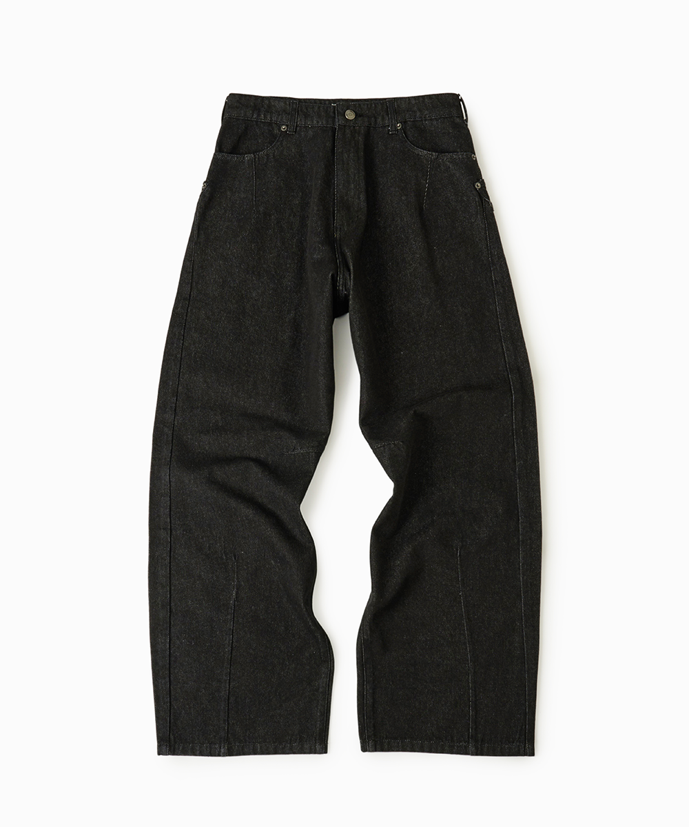 Leather Pocket Curved Denim PantsNonfade чёрный