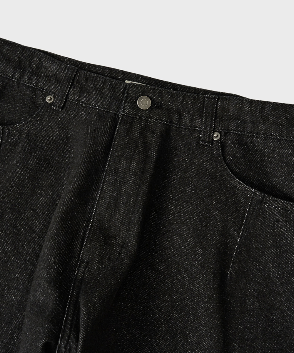Leather Pocket Curved Denim PantsNonfade чёрный