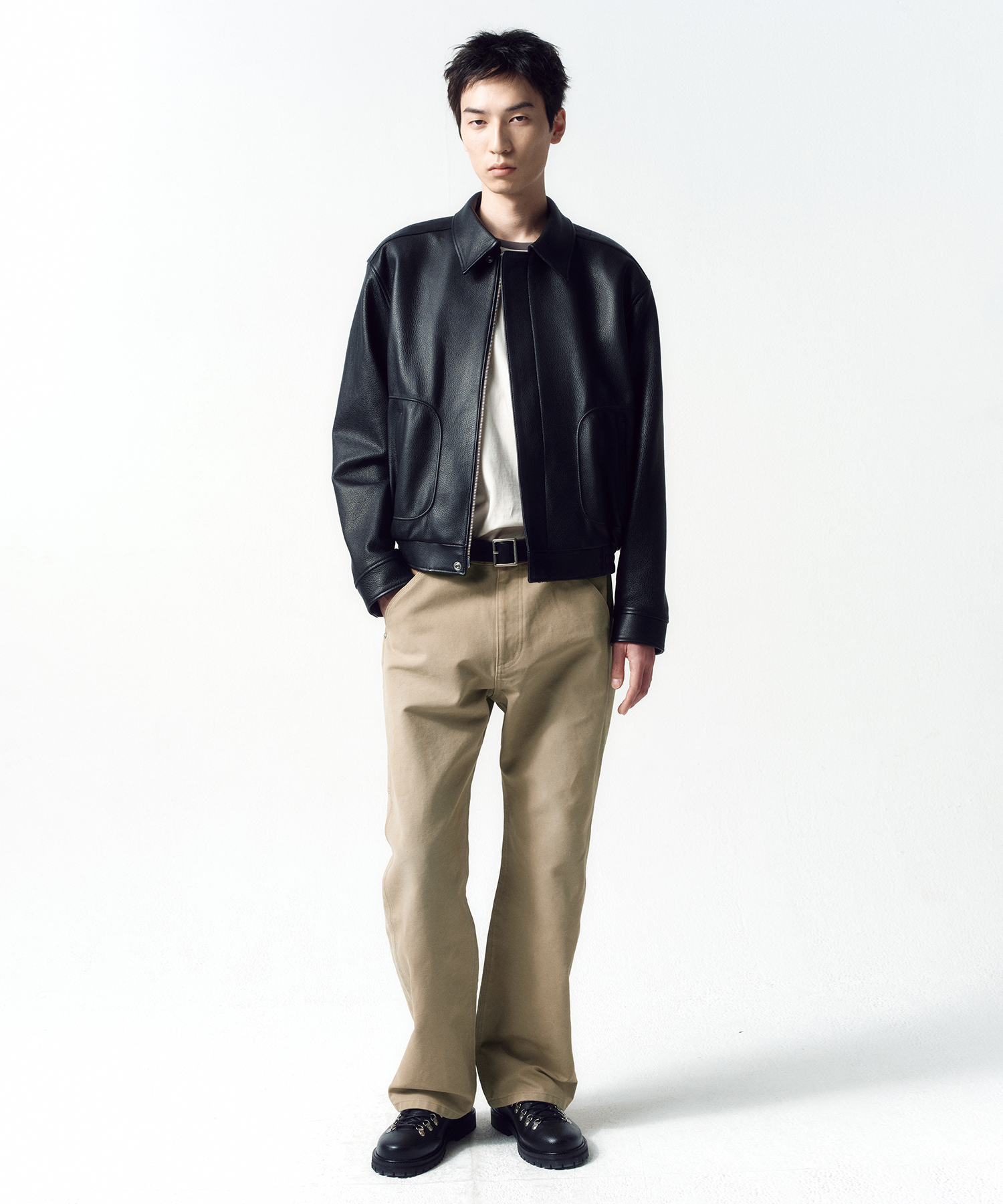 Goat Skin Piping Leather Jacket чёрный