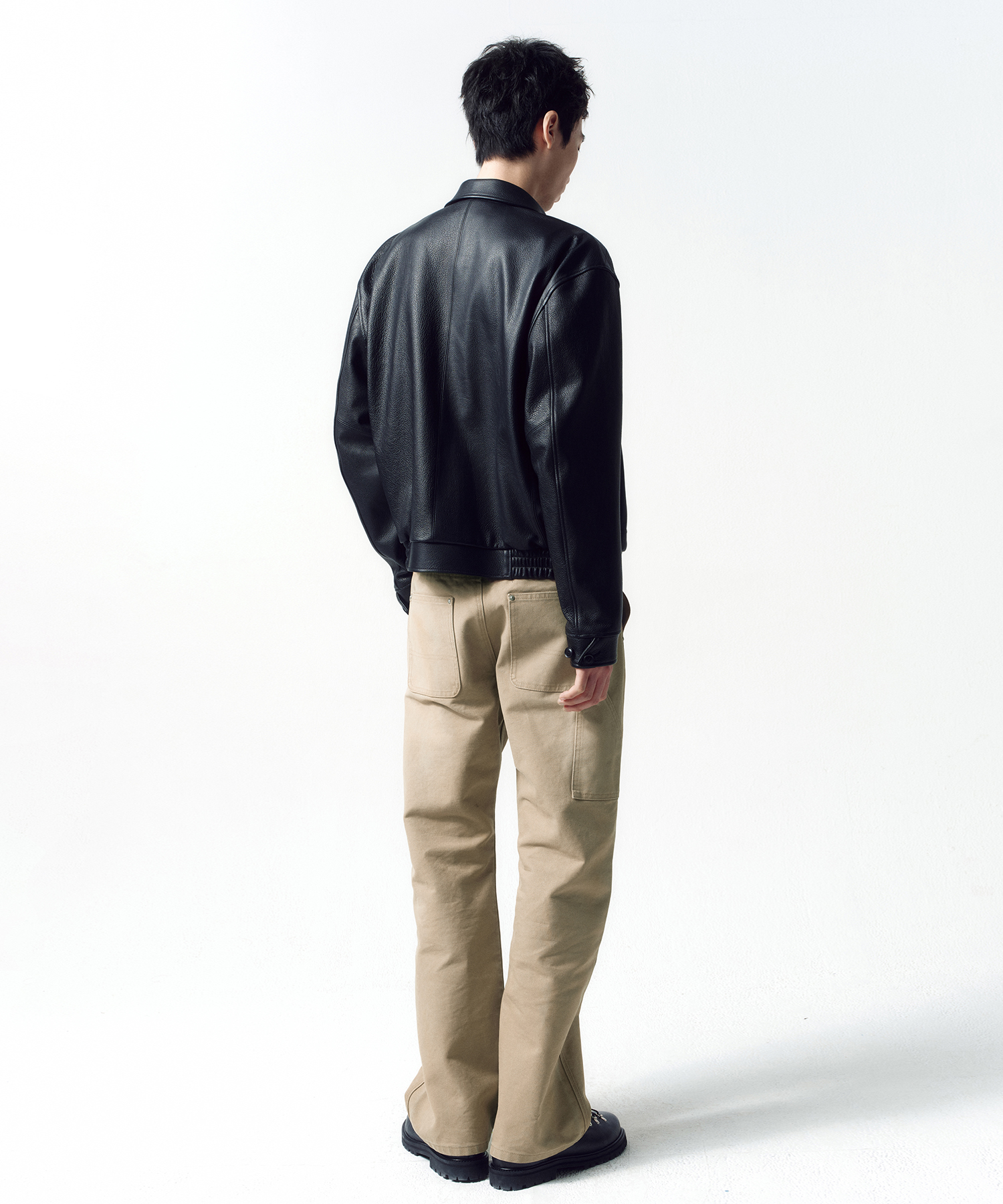 Goat Skin Piping Leather Jacket чёрный