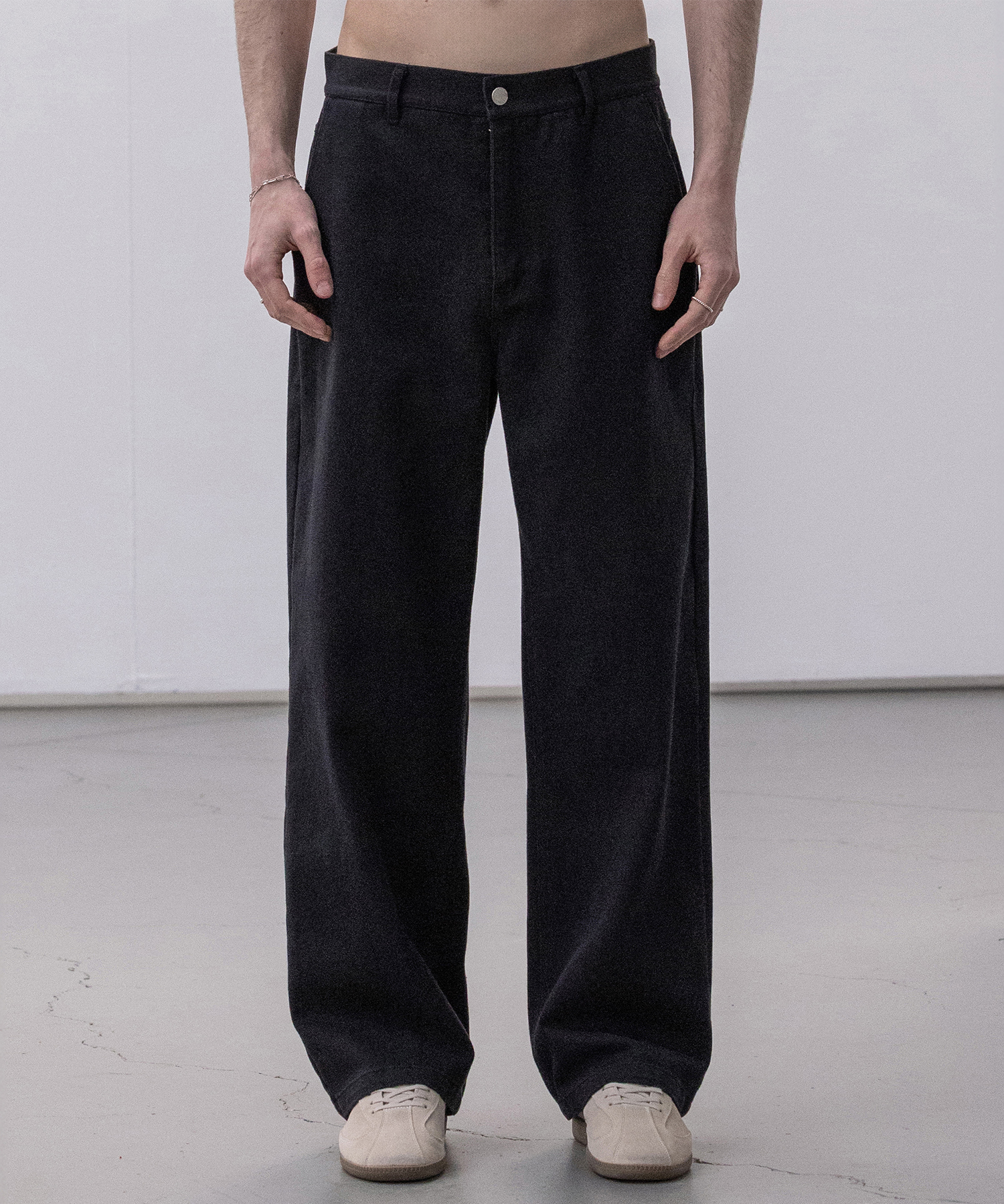 Twill Cotton Semi Wide Pants [черный]