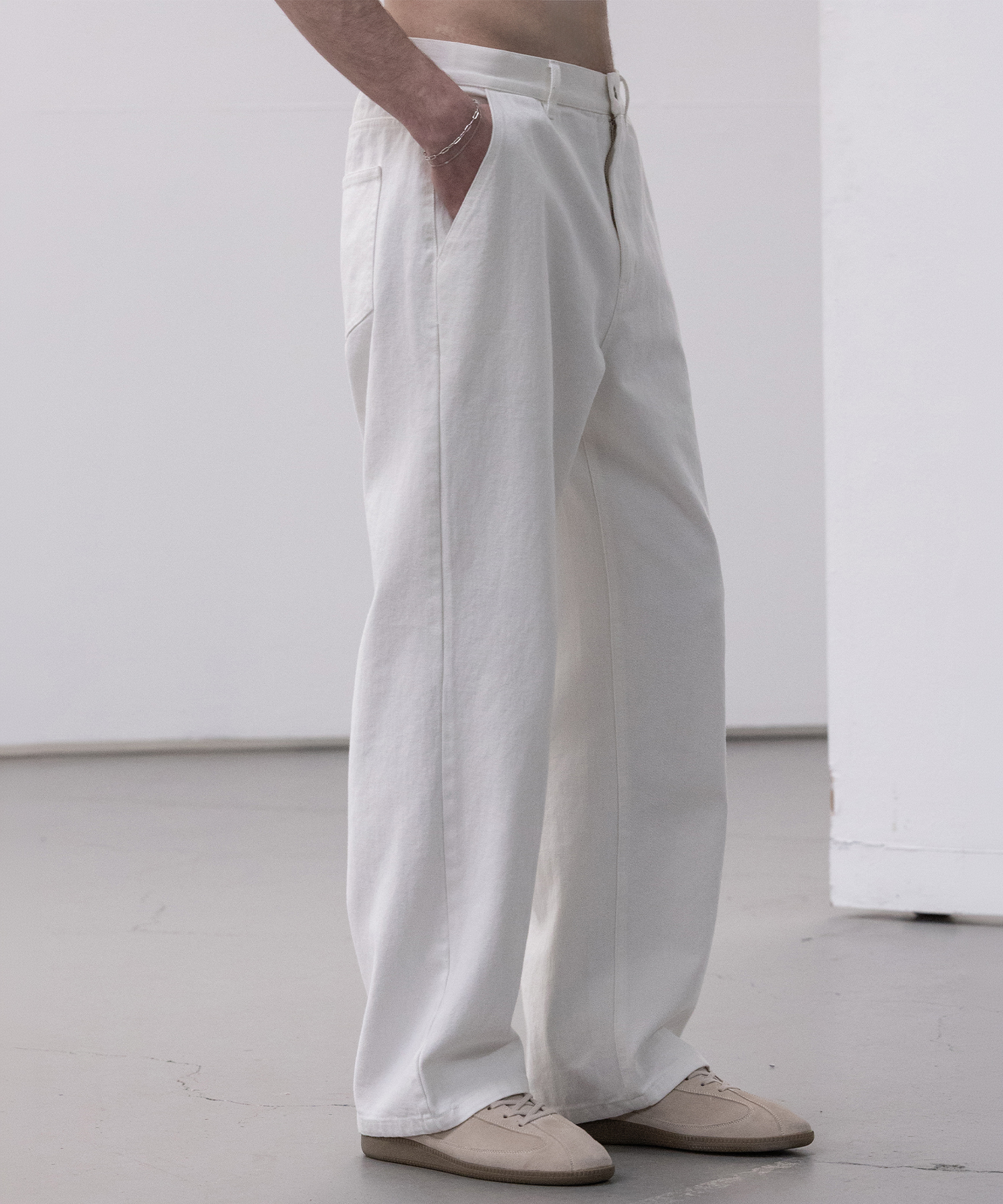 Twill Cotton Semi Wide Pants [белый]