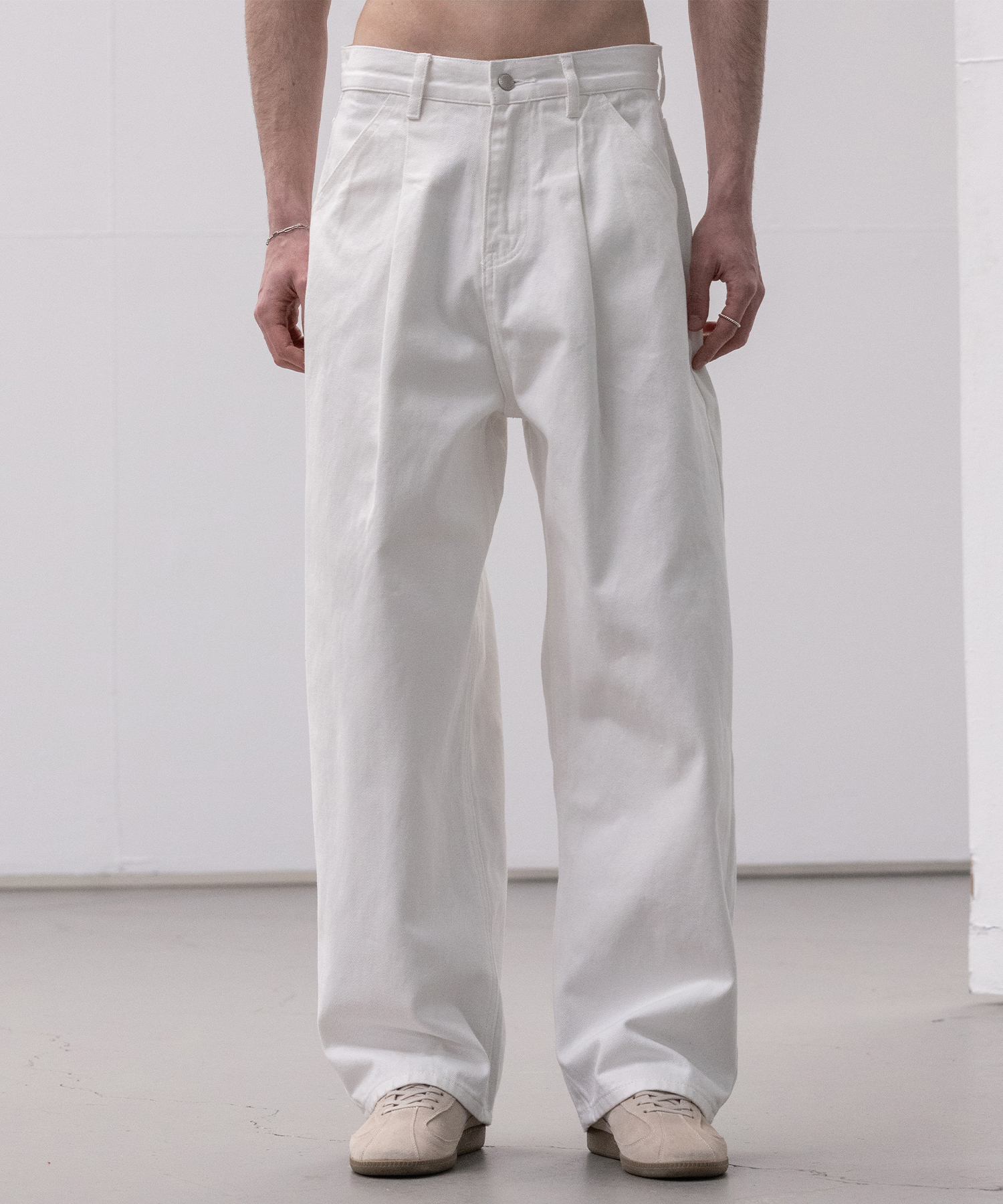 Washed Cotton One Tuck Wide Pants [белый]