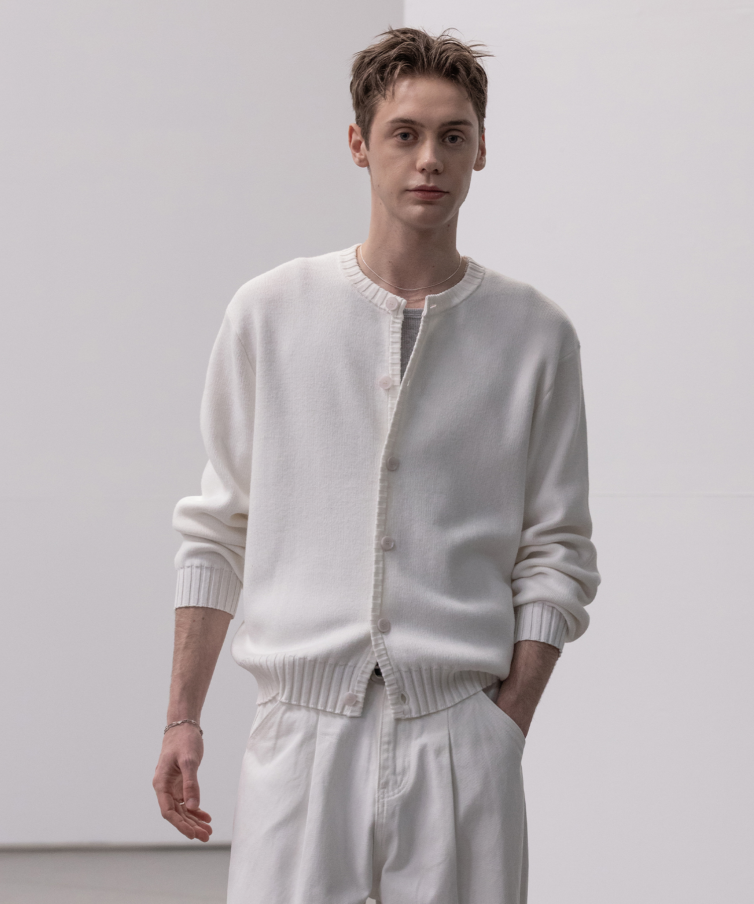 Panel Ribbed Round горловина Cardigan [белый]