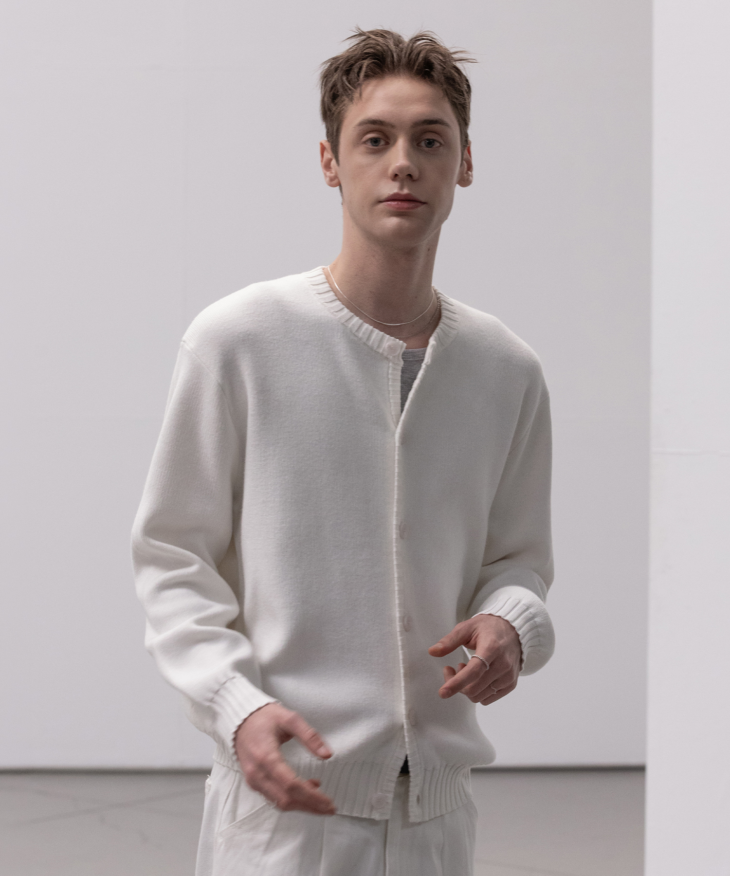 Panel Ribbed Round горловина Cardigan [белый]