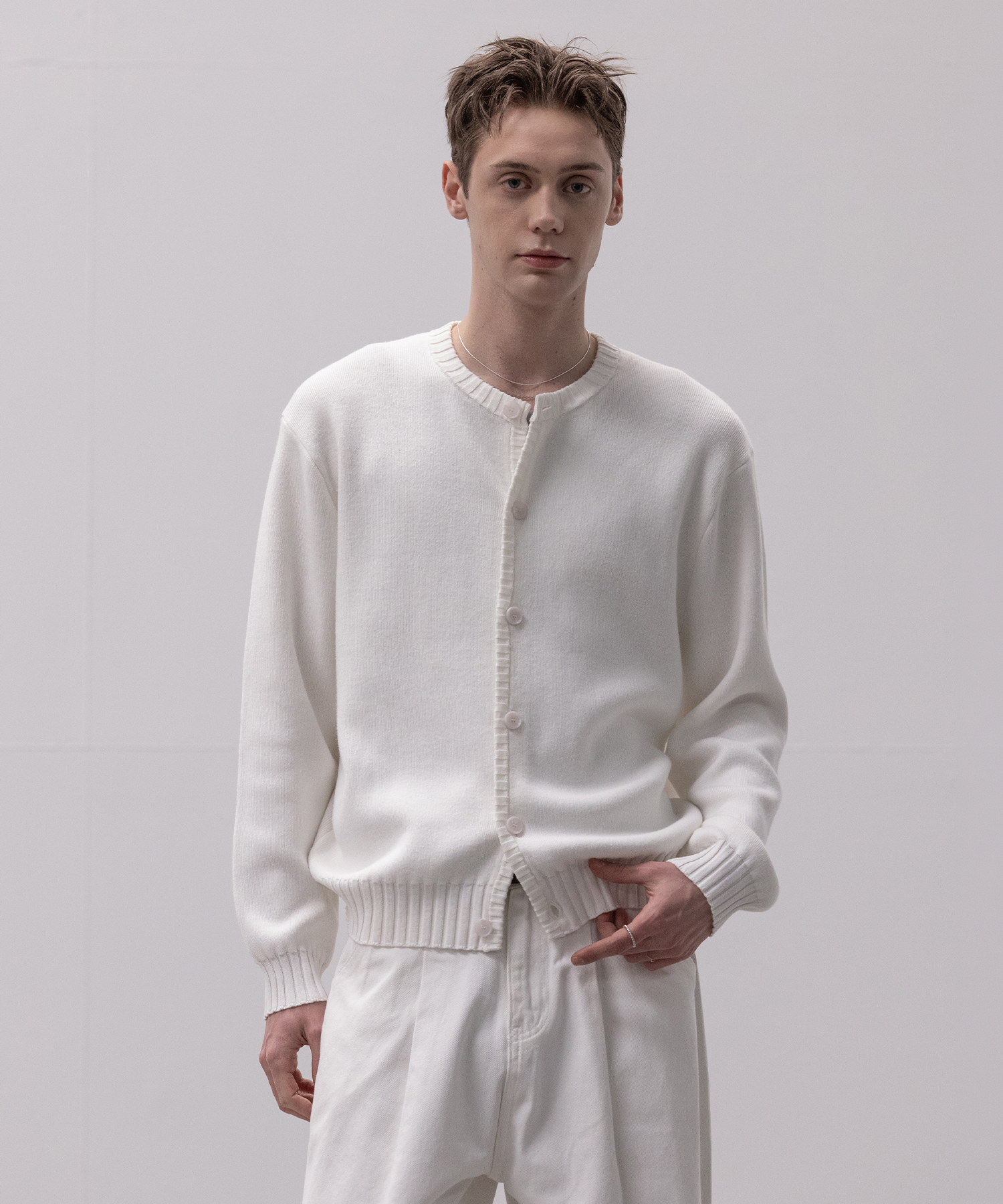 Panel Ribbed Round горловина Cardigan [белый]