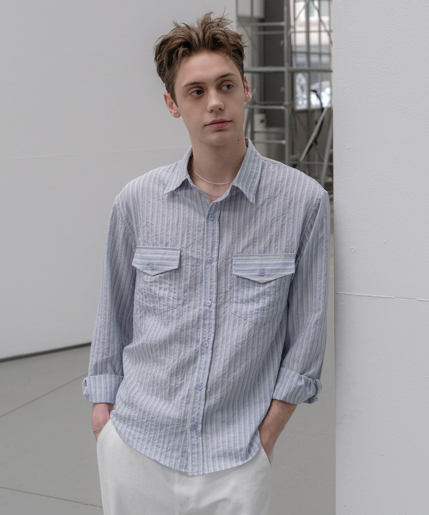 Multi Stripe карман Shirt [Ash синий]