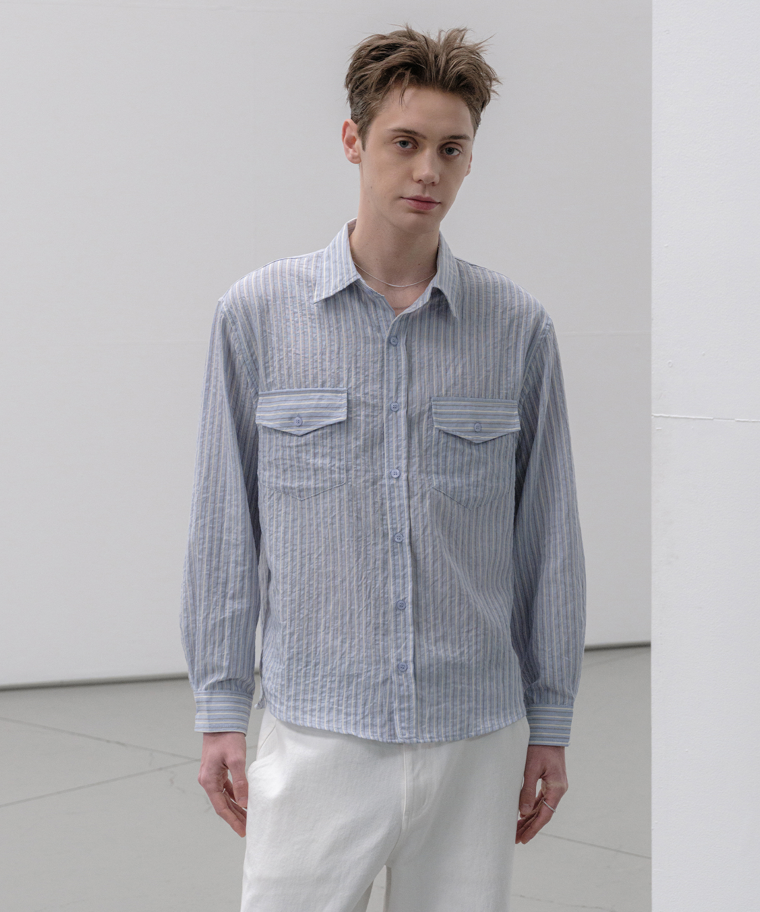 Multi Stripe карман Shirt [Ash синий]