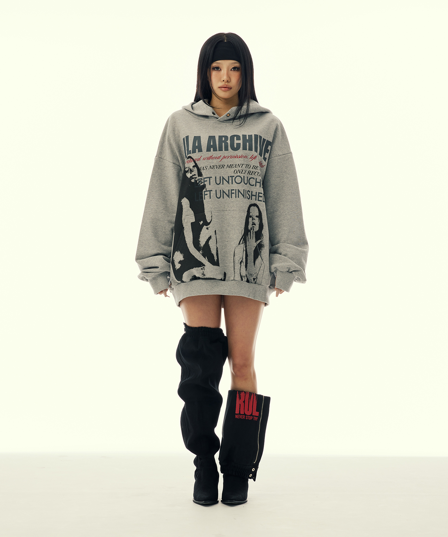 TWICE GIRL OVER SIZE HOODED GREY