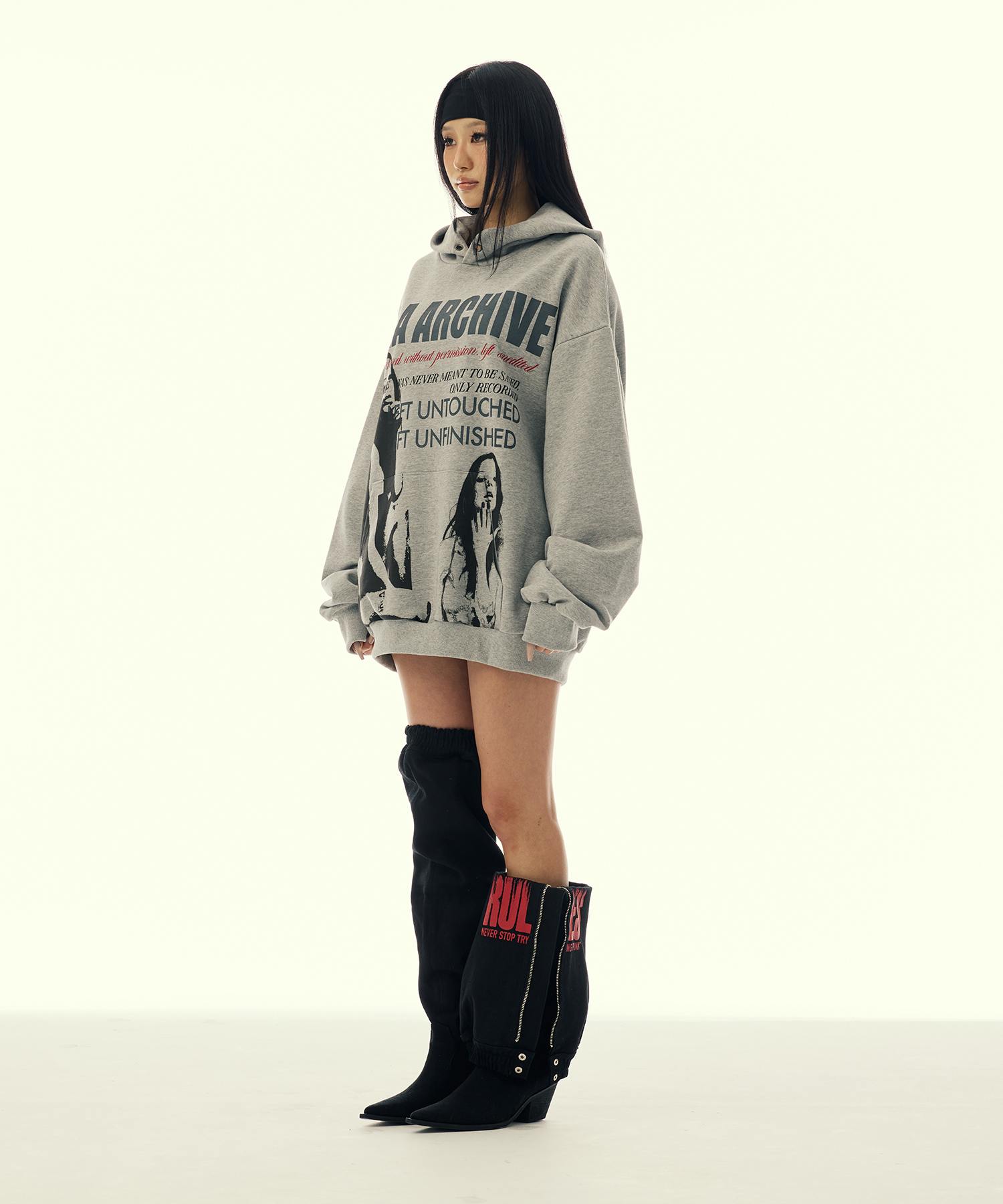 TWICE GIRL OVER SIZE HOODED GREY