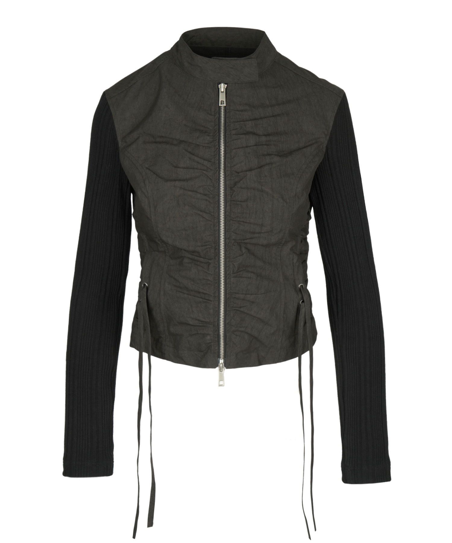 SHIRRING NYLON STRING JACKET BLACK