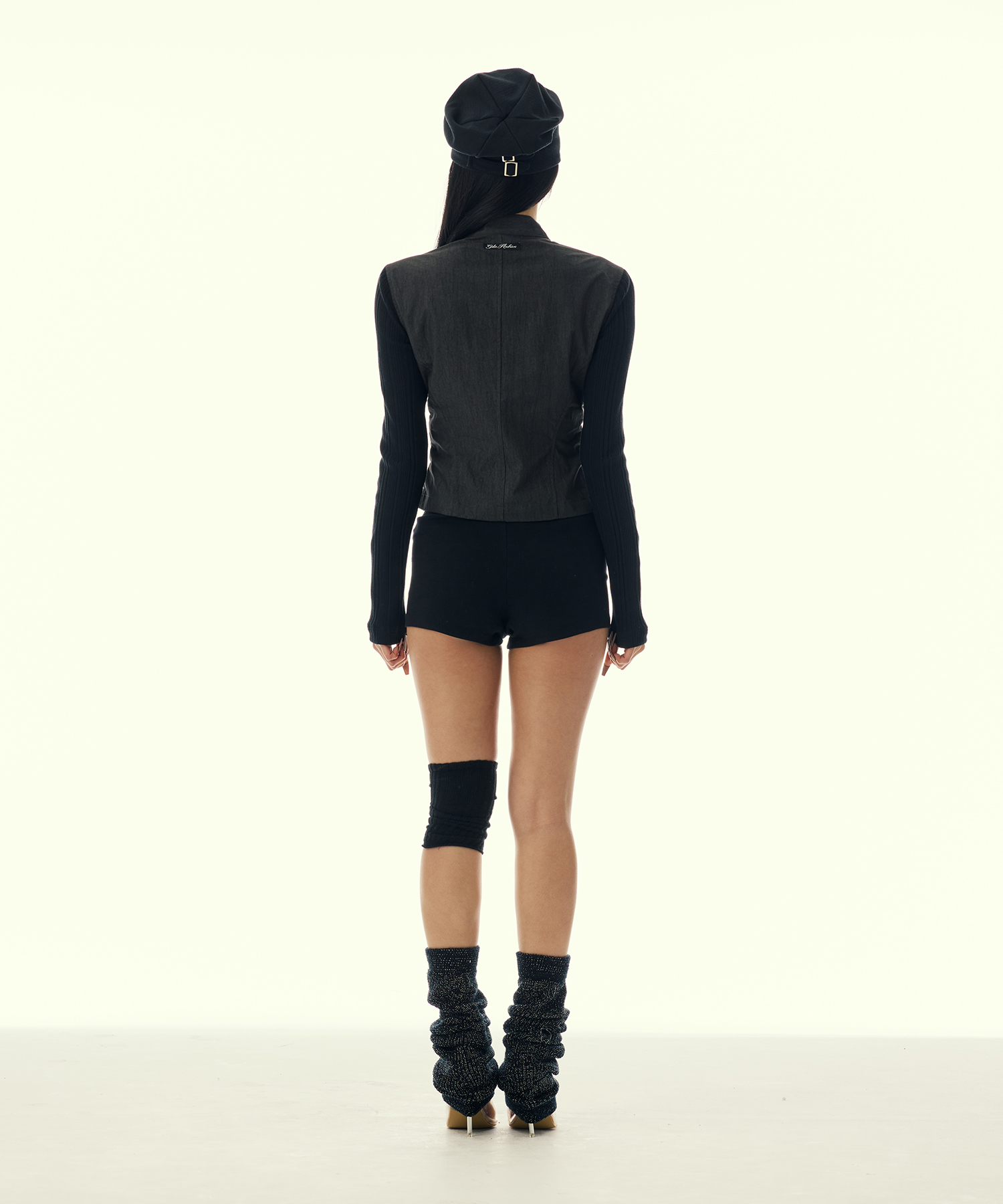 SHIRRING NYLON STRING JACKET BLACK