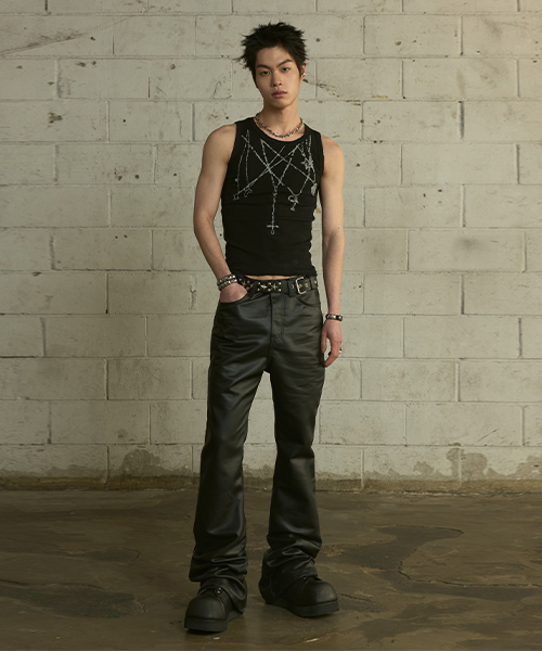 [0125] Cross Stud Leather Брюки - Чёрные