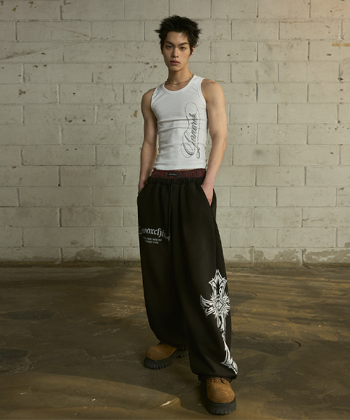 MUSINSA | LANARCHIVE [0123] Sagging Band Wide Sweat Pants - Black