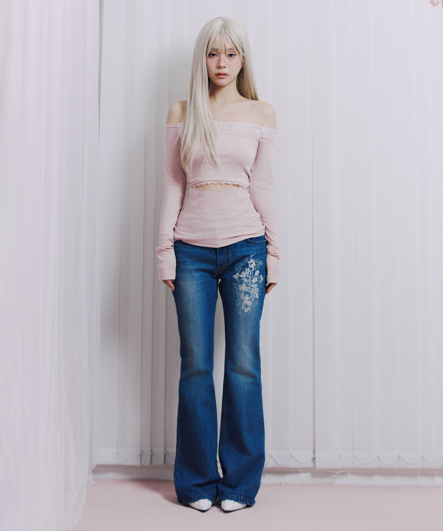 Розовые Кружево off shoulder longsleeve