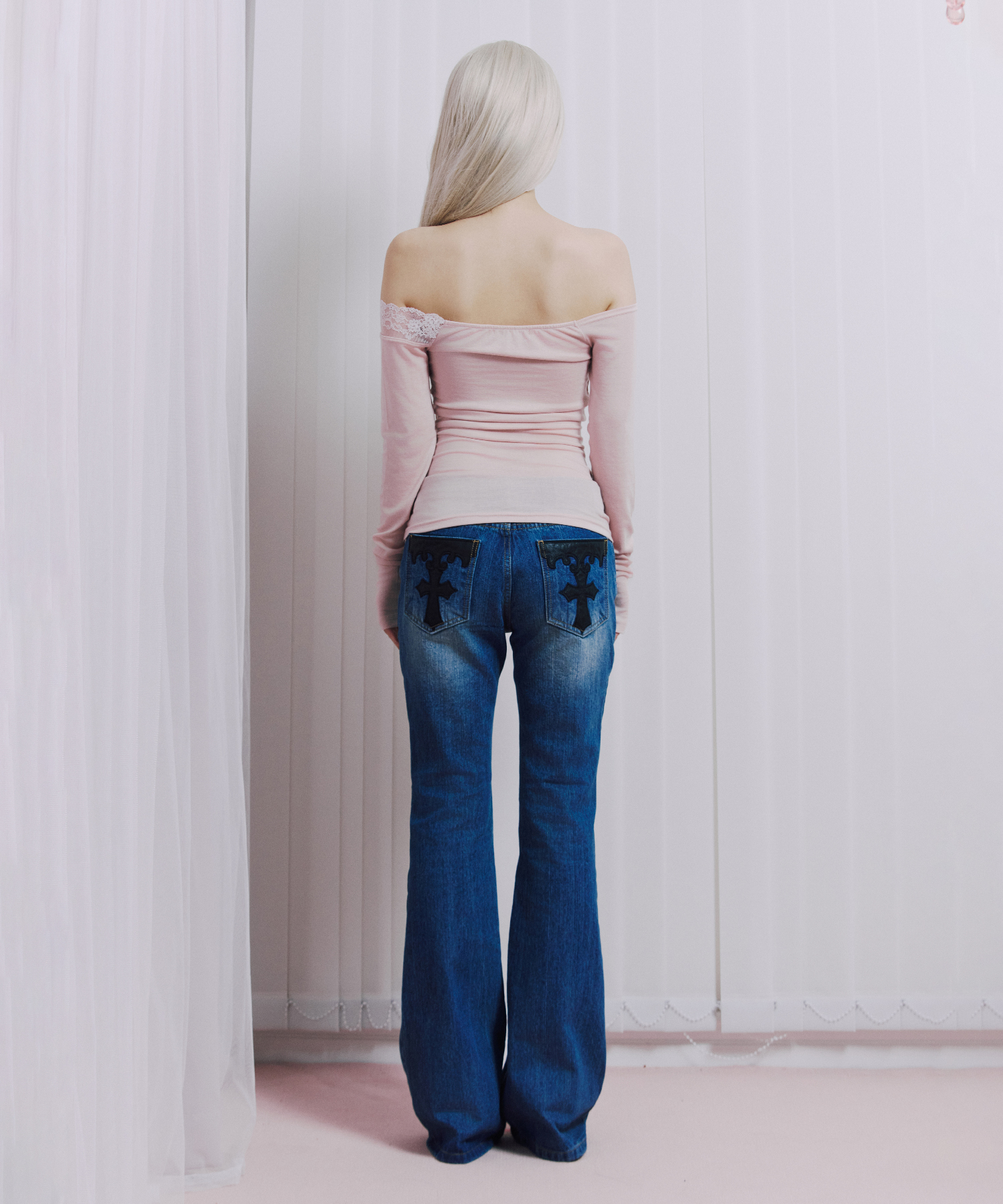 Розовые Кружево off shoulder longsleeve