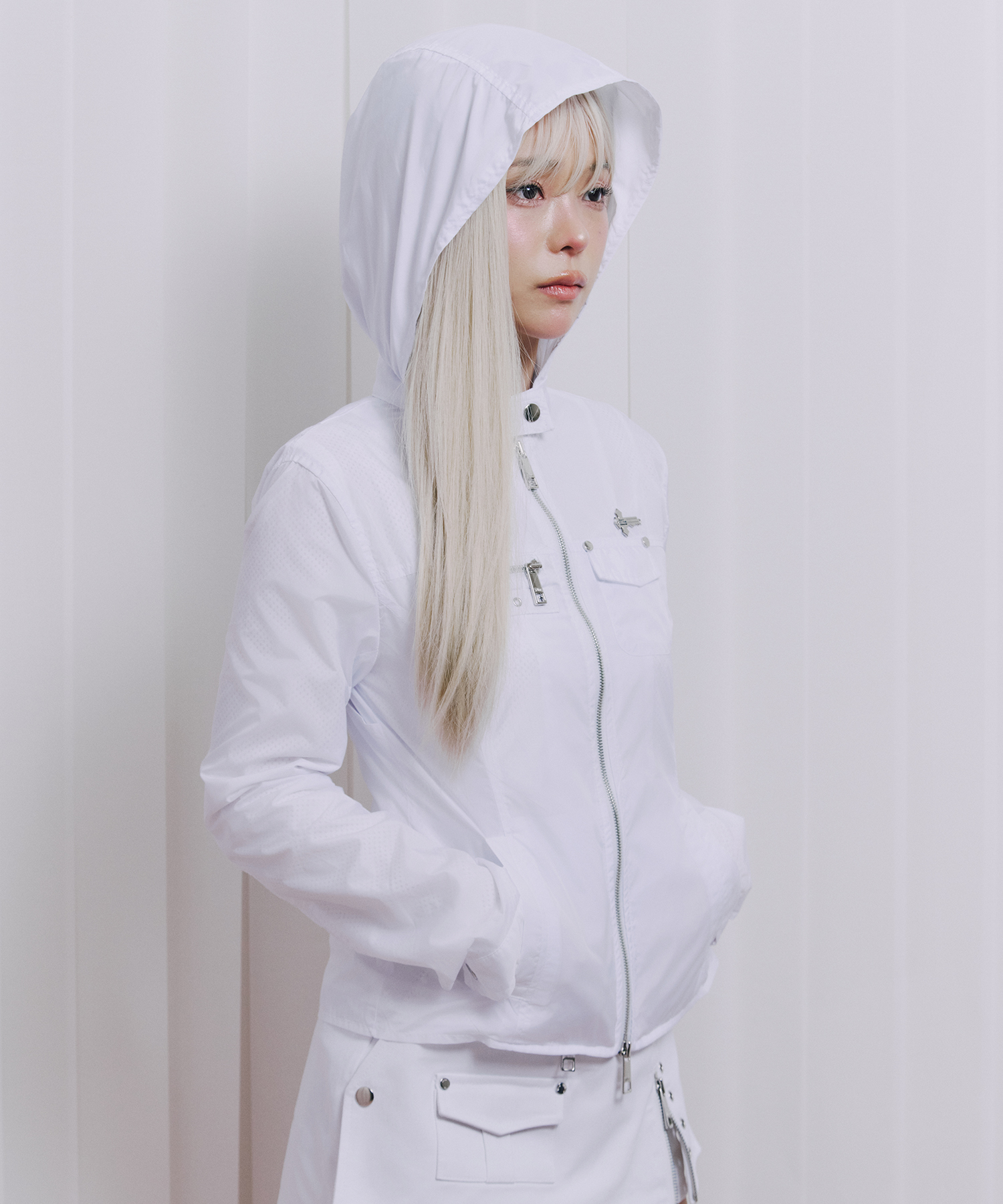 Белые Biker windbreaker Куртка -S-