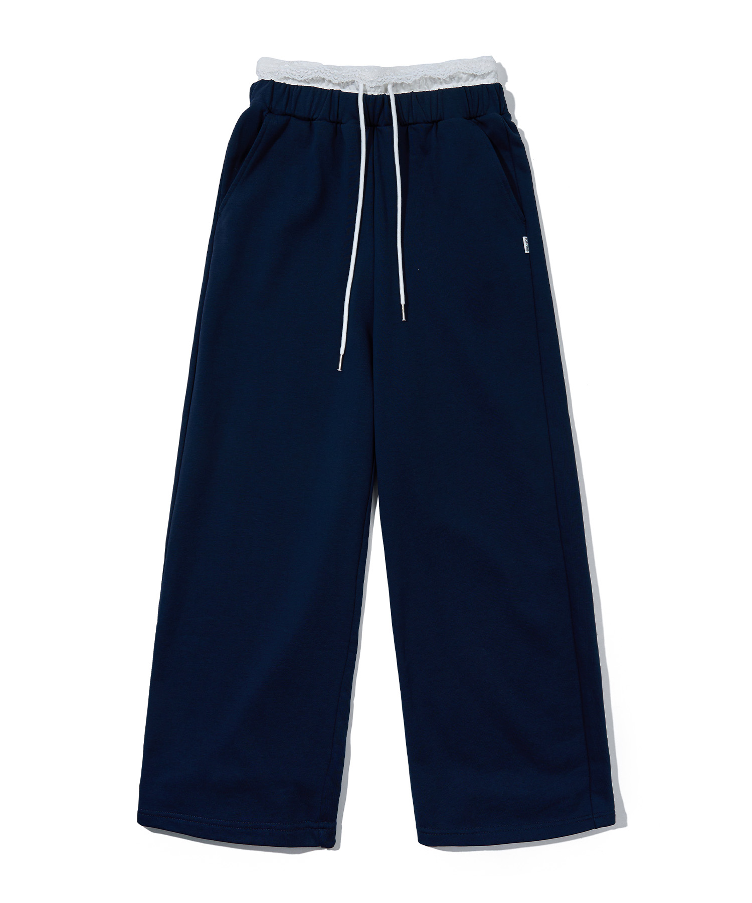 LACE LAYERED JERSEY PANTS NAVY