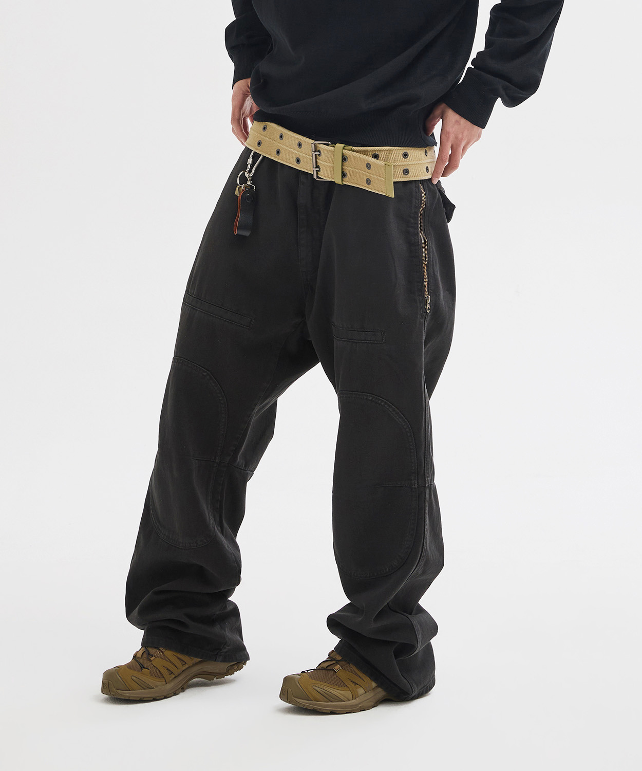 Side Zip Garment Dyed Cargo Pants [Charcoal]